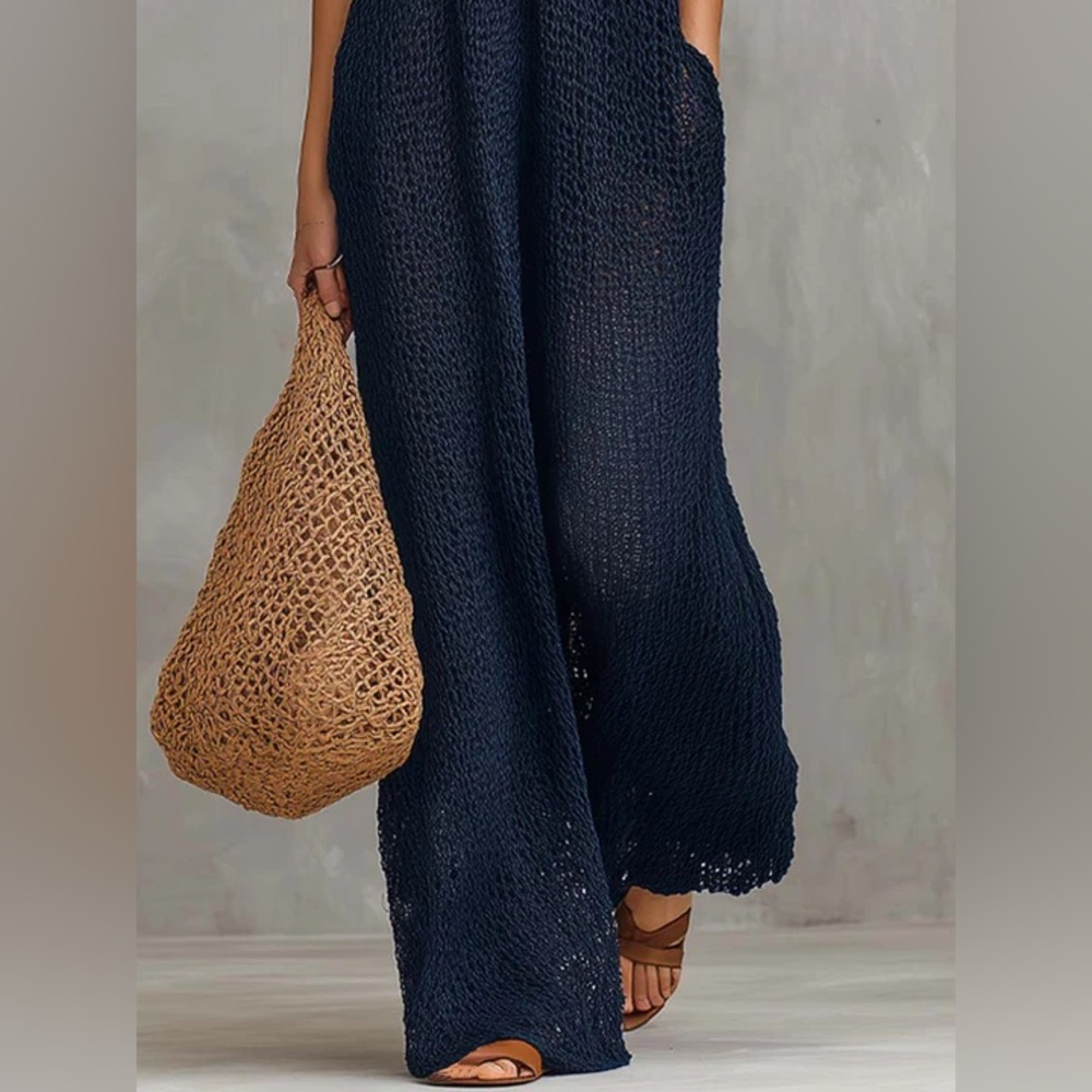 Chic Navy Knit Jumpsuit/Cover-Up - Picture 5 of 9